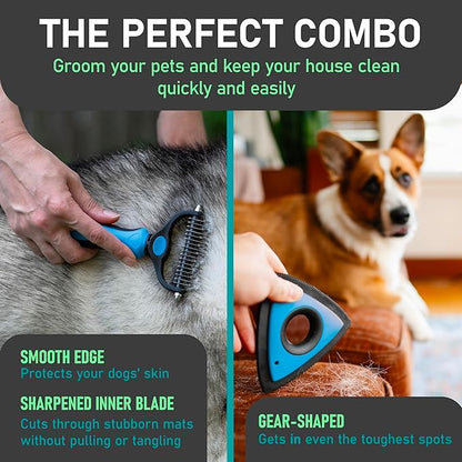 Maxpower Planet Pet Grooming Rake and Mini Pet Hair Remover Tool, Undercoat Rake for Dogs & Hair Remover for Car Carpet, Cat Fur Removal and Double-Sided Deshedding Dematting Tool for Dogs and Cats