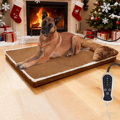 Heated Dog Bed for Large Dogs 40x27 inches, Indoor Dog Couch Heated Pet Bed, Soft & Cozy Pet Warming Sofa with Temperature and Time Adjustable Themostat, Removable Cotton Sleeve