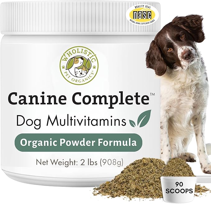 Wholistic Pet Organics Canine Complete - Dog Multivitamin Powder - 2 Lb - Daily Dog Vitamins and Supplements for Homemade Food - Immune System, Skin, Coat & Overall Health - All Breeds - 90 Scoops