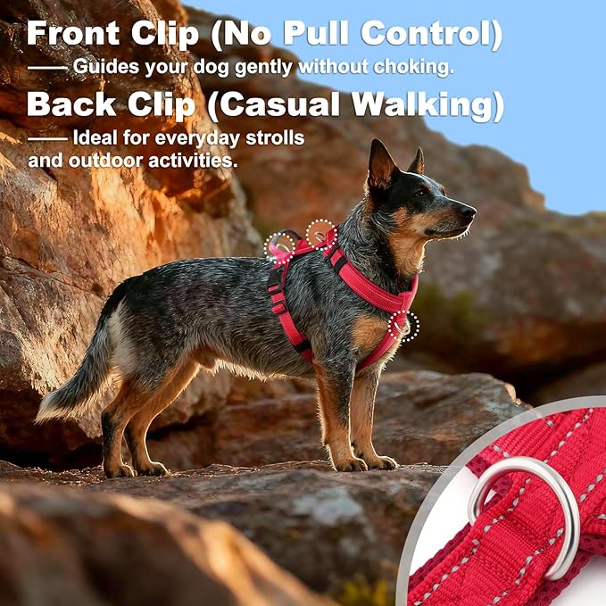 No Pull Dog Harness with Handle, Soft Mesh Padded Adjustable for Small Medium Large Dogs | Reflective Easy Walk Harness with Front Clip for Training, Running & Outdoor (Red, S)
