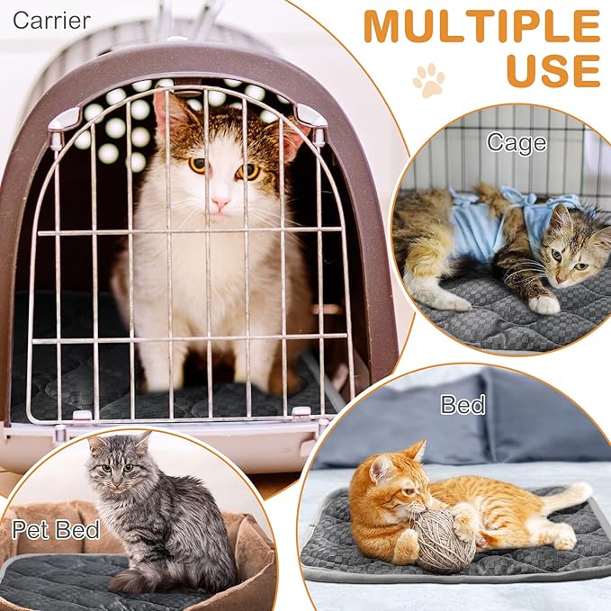 Tujoe 4 Pack Self Warming Cat Mat Self Heating Cat Pad Warm Thermal Pet Bed Washable Dog Crate Pad Body Heat Dog Bed Mat Blanket Non Slip Bottom for Outdoor Indoor Pets(Grey,16 x 20 Inch)