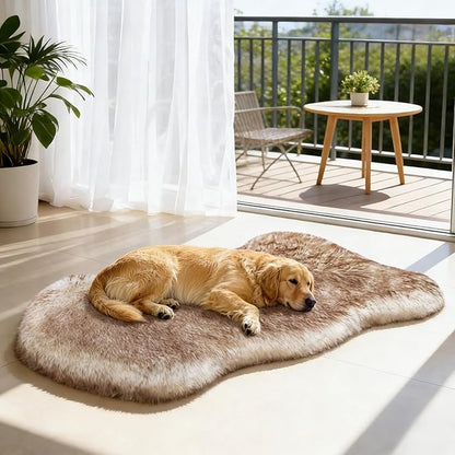 Plush Faux Fur Dog Bed for Large Dogs, Fluffy Luxury Dog Mattress, Fuzzy Dog Bed Mat Soft Flat Dog Beds Washable and Waterproof Pet Dog Rug Bed, Extra Large Orthopedic Dog Bed, Brown, 50"