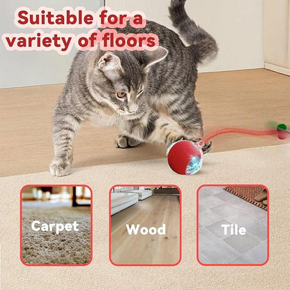 Valentines Day Gifts Speedy 2.0 Tail Interactive Cat Toys for Indoor Cats, Automatic Cat Toy with Elastic Mesh Tail, Electric Rolling Ball on Carpet, Chirping and Motion Activate Cat