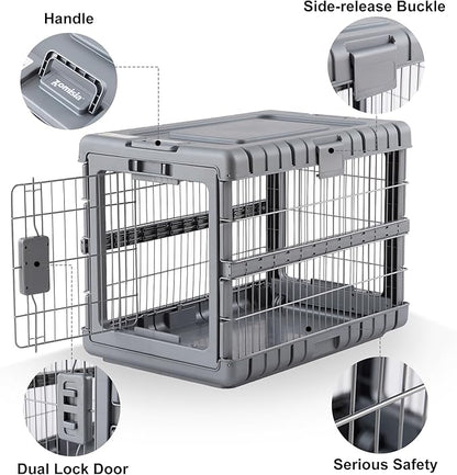 ZOMISIA Collapsible Dog Crate for Large Dogs - 36"L Heavy Duty Dog Kennel No Tools Required with 4 Sides Steel Foldable Cage for Dogs Indoor Furniture, Portable Carrier with 2 Smooth Wheels, Gunmetal
