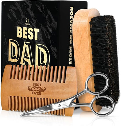 AXIARA Christmas Dad Gifts from Daughter Son - Beard Kit for Men Grooming and Care with Brush, Comb, Scissors & Storage Bag - Best Dad Ever Gifts for Dads Father Stepdad, Beard Growth Kit for Men