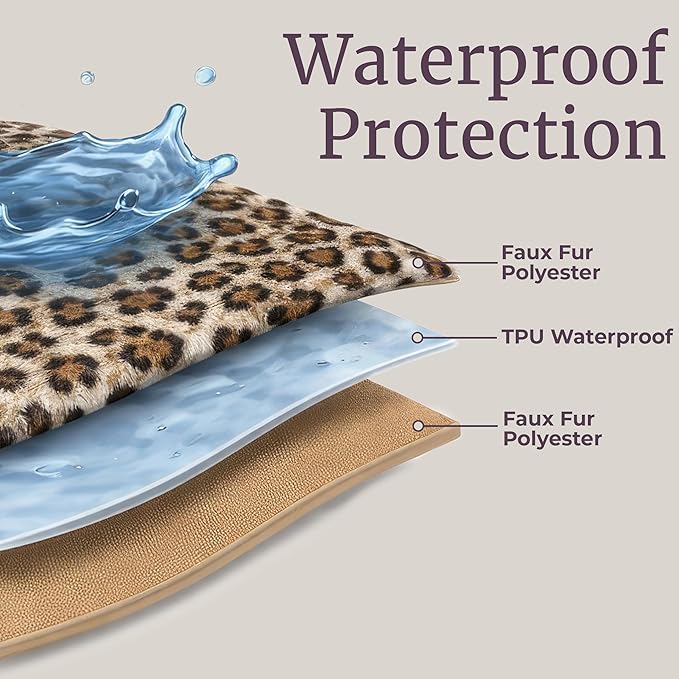 Waterproof Blanket for Bed, Couch, or Car - 60” x 80” Reversible Queen Size Throw Blanket for Reliable Leakproof Furniture Protection - Washable Pet Throws by Lavish Home (Leopard Print)