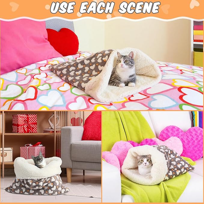 Self Heating Cat Sleeping Bag Indoor Self Warming Cat Bed Cave Heated Pad Cozy Soft Winter Washable Wrap Pet Snuggle Sack Pouch for Puppy Dog Kitten, 24 x 21 Inch(Cute,Gray)