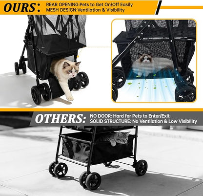 Folding Shopping Cart & Pet，110lbs ，2-in-1 Personal Cart with Removable Basket & Lower Dogs Stroller，Single-Hand Fold, Collapsible Utility Trolley Cart for Groceries, Laundry, Camping & Pet Traveling