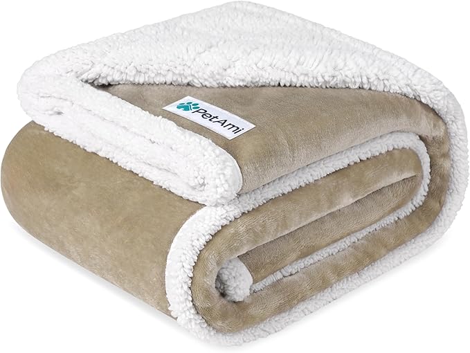PetAmi Waterproof Dog Blanket for Medium Large Dog Puppy Cat Throw for Couch Cover Leakproof Protection, Sherpa Fleece, Reversible Soft Washable 60x40 Taupe