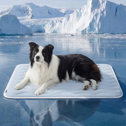 Bedsure Cooling Dog Mat Extra Large - Q-Max>0.4 XL Thin Breathable Cold Crate Pad Indoor for Pets with Chill Cool Fiber as Cooling Topper，Portable Washable Kennel Mat in Outdoor Summer, 41x28, Blue