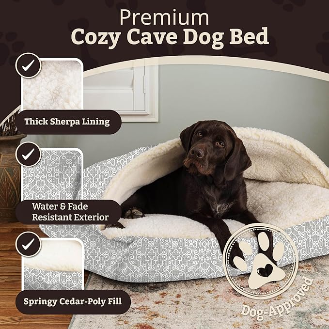 Snoozer Pet Products Luxury Rectangle Cozy Cave, Wag Collection, Medium, Ramey Gray