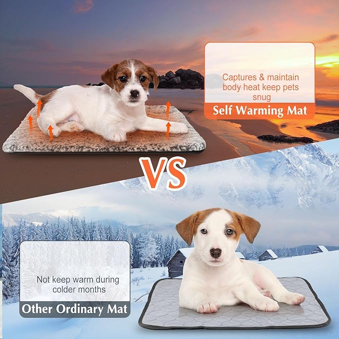 Drydiet 4 Pack Self Warming Cat Pads Self Heating Cat Mat Washable Homeless Dogs Thermal Pads Kennel Pad Reflects Body Heat Warm Crate Bed Mat for Indoor Outdoor Pet(Gray,22 x 35 Inch)