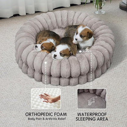 BALANCE Luxury Donut Dog Bed, 24 Inches Round Dog Beds for Small Dogs Washable, Orthopedic Calming Pet Bed for Puppy and Cats with Anti-Slip Bottom (Oatmeal)