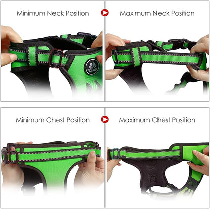 NESTROAD No Pull Dog Harness,Adjustable Oxford Dog Vest Harness with Leash,Reflective No-Choke Pet Harness with Easy Control Soft Handle for Large Dogs(Large,FluorescentGreen)