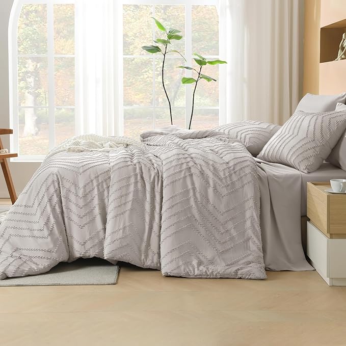 Litanika Linen California King Size Comforter Set with Sheets - 7 Pieces Bed in a Bag California King Boho Tufted Complete Bedding Sets with Comforter, Sheets, Pillowcases & Shams