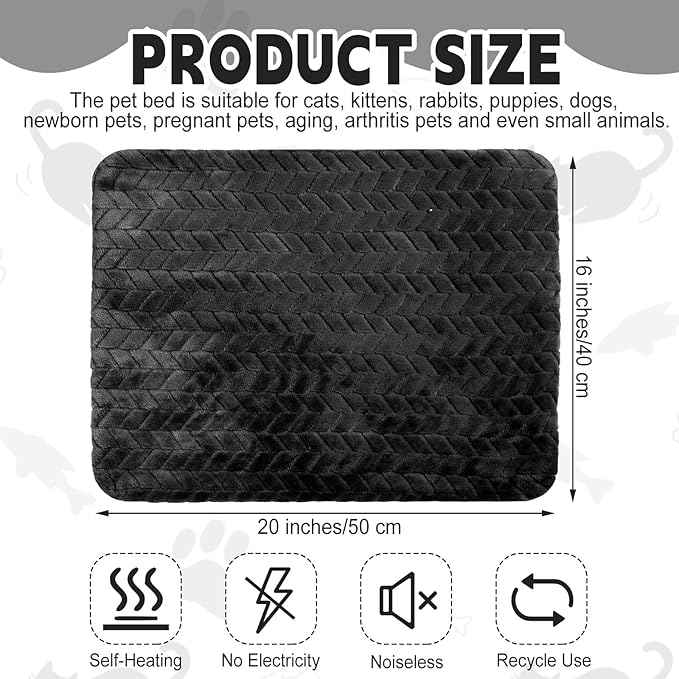 Drydiet 4 Pack Self Warming Cat Bed Mat Self Heating Pad for Dog Extra Warm Winter Pet Pad Washable Thermal Pads Mats for Pets Indoor Outdoor(Black,16 x 20 Inch)