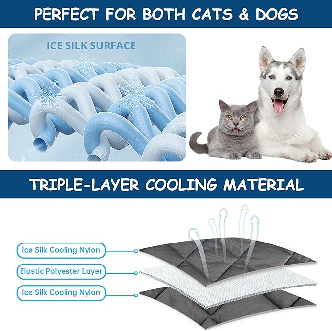 Paw Legend Dog Cool Mat for Dogs & Cats - Cool Tech Fabric, Washable Dog Sleeping Pad for Kennel, Sofa, Bed, Floor, Car Seats - Summer Cooling Blanket, Small
