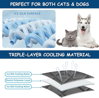 Paw Legend Dog Cool Mat for Dogs & Cats - Cool Tech Fabric, Washable Dog Sleeping Pad for Kennel, Sofa, Floor, Car Seats - Summer Cooling Blanket, Large
