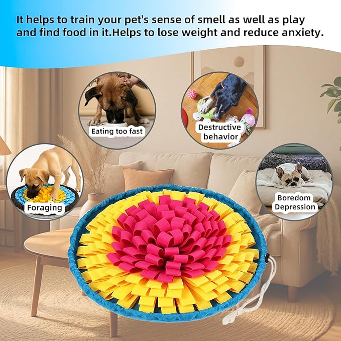 Snuffle Mat for Dogs, Large Dog Snuffle Mat 19'' x 19'' Enrichment Interactive Dog Puzzle Toys for Dogs Cats Encourage Natural Foraging Skills and Olfactory Training Stress Relievers Yellow-Red