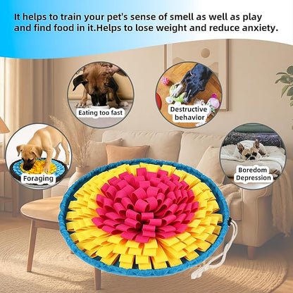 Snuffle Mat for Dogs, Large Dog Snuffle Mat 19'' x 19'' Enrichment Interactive Dog Puzzle Toys for Dogs Cats Encourage Natural Foraging Skills and Olfactory Training Stress Relievers Yellow-Red