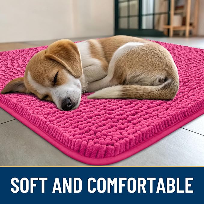 Smiry Dog Door Mat for Muddy Paws 59x35, Absorbs Moisture and Dirt Doormat, Non-Slip Washable Quick Dry Chenille Front Door Mat Indoor Entrance, Entryway Carpet for Inside Floor, Hot Pink