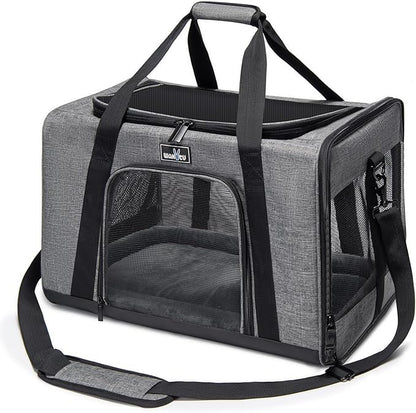 Wakytu Pet Carrier for Medium Large Cats and Dogs, Dog Carrier Travel Bag with Adequate Ventilation, 5 Mesh Windows, 3 Entrance, Locking Safety Zippers, Padded Shoulder and Carrying Strap, Large