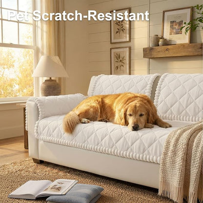 Smiry Fuzzy Couch Cover for Dogs, Non Slip Washable Pet Sofa Cover, Scratch Proof Hair Resistant Plush Sofa Slipcover, Pet Friendly Couch Cushion Protector for Cat, White, 27.6" x 27.6"