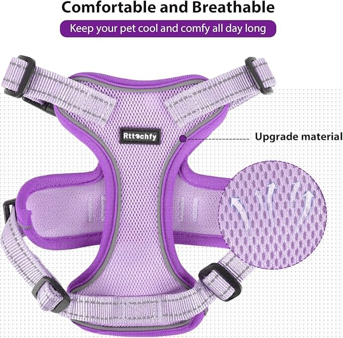 Rttochfy Cat Harness and Leash Set, Adjustable and Reflective Cat Vest, Escape Proof Kitten Harness, Easy to Put on with 3 Buckles for Cats Walking and Traveling (Purple, L)