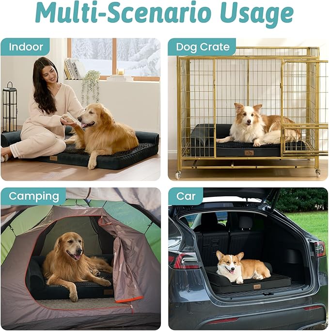 COZY KISS Orthopedic Dog Bed for Extra Large Dog 44x32 inch, XL Pet Sofa, Bolster Foam Bed with Sides, Non-Slip and Egg-Crate Big Dog Couch Bed with Washable Removable Cover, Black