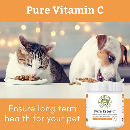 Wholistic Pet Organics Ester-C Powder for Dogs & Cats - Cat & Dog Allergy & Itch Relief - Vitamin C Immune Support Supplement - Itchy Skin Support for Seasonal Dog Allergy Relief - 2 oz - 57 Scoops