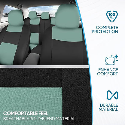 BDK PolyPro Car Seat Covers Full Set in Mint on Black – Front and Rear Split Bench Seat Covers Accessories for Auto Trucks Van SUV,Easy to Install