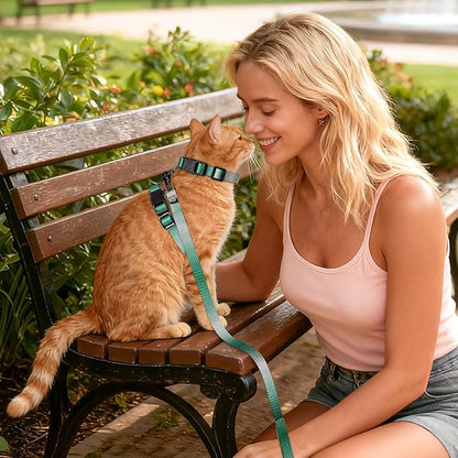 Cat Harness and Leash Set, 3-in-1 Escape Proof Adjustable, Comfortable Soft Lightweight, Safe, Easy to Wear, Walking Travel Kitten Harness for Small Medium Cats (Light Green)