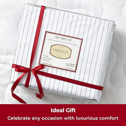 Mellanni Queen Sheets Set - 4 PC Iconic Collection Bedding - Hotel Luxury, Extra Soft, Cooling Bed Sheets - Wrinkle, Fade, Stain Resistant (Queen, Pinstripe Gray)