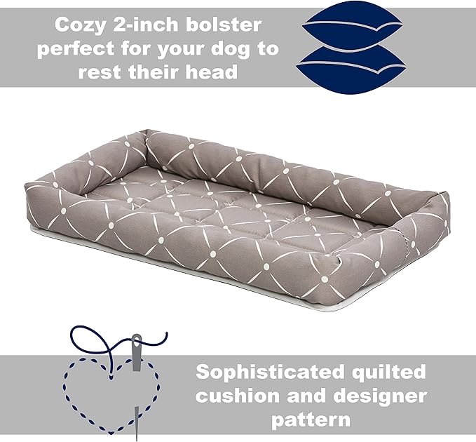 MidWest Homes for Pets 40224-MRD Quiet Time Couture Ashton Bolster Pet Bed, Small Dog/24, Mushroom & White Diamond Pattern