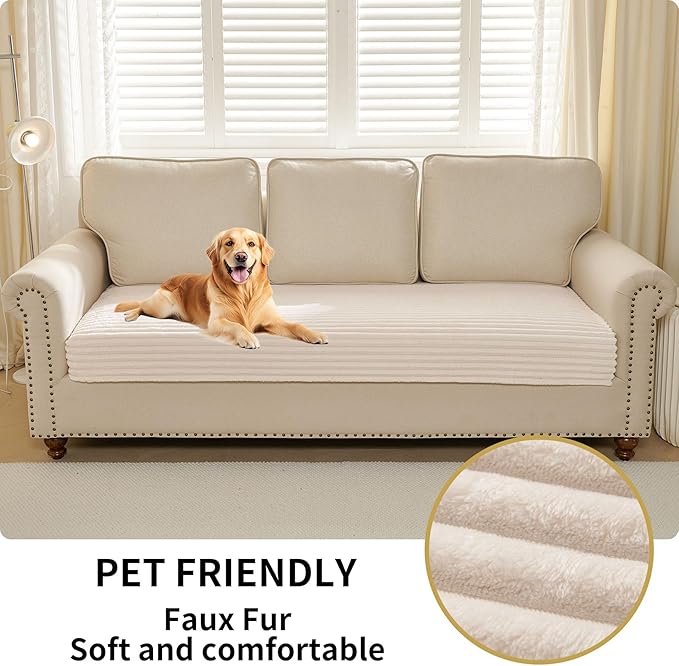 HAOMAIJIA Waterproof Couch Cover for Dogs Washable,Faux Fur Pet Couch Covers for Sofa,Soft Dog Bed Cover Non-Slip Couch Covers for 3 Cushion Couch Sofa Pet Friendly (Off White, 23" x 23" 2 Pack)