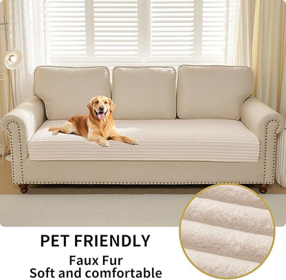 HAOMAIJIA Waterproof Couch Cover for Dogs Washable,Faux Fur Pet Couch Covers for Sofa,Soft Dog Bed Cover Non-Slip Couch Covers for 3 Cushion Couch Sofa Pet Friendly (Off White, 23" x 23" 2 Pack)