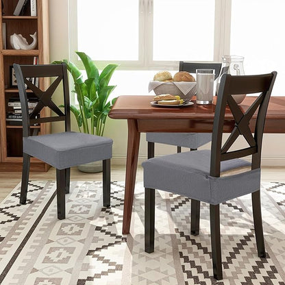 Smiry Waterproof Seat Covers for Dining Room Chairs Set of 8, Stretch Jacquard Removable Washable Chair Seat Slipcovers Protector, No Rear Covers, Grey