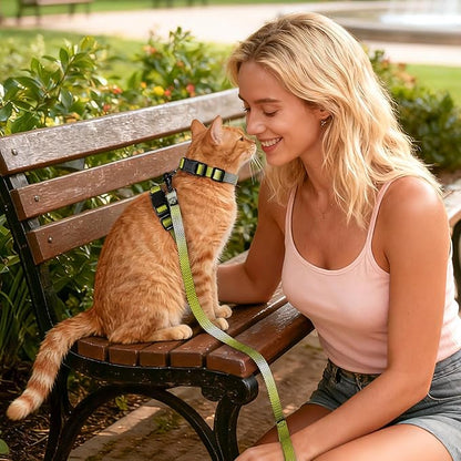 Cat Harness and Leash Set, 3-in-1 Escape Proof Adjustable, Comfortable Soft Lightweight, Safe, Easy to Wear, Walking Travel Kitten Harness for Small Medium Cats (Yellow)