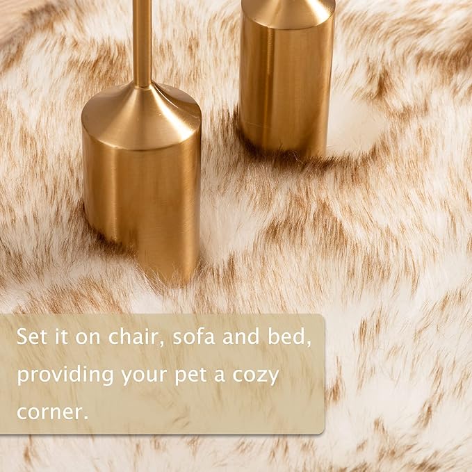 Asrug Faux Fur Dog Rug Plush and Fluffy Dog Mat Ultra Cozy Pet Throw Rug for Dogs Cats, Luxury Soft Faux Sheepskin Cover Seat Pad Shag Fur Area Rugs for Bedroom, 24 by 36 inches (Brown&White)