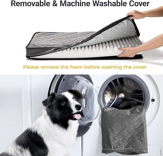 Cozy Dog Bed for XXL Large Sized Dogs - Orthopedic Egg Crate Foam Pet Bed with Waterproof & Machine Washable & Non-Slip Bottom, Ideal for Crate and Indoor Use, 47x29 Inch, up to 100 lbs, Dark Grey