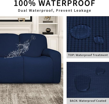 Easy-Going 100% Dual Waterproof Recliner Loveseat Cover, 6-Pieces Stretch Relining Sofa Cover with Pocket, Jacquard 2 Seat Sofa Slipcover Leakproof Washable (Loveseat, Navy)