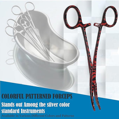 Dog Pet Ear/Nose Hair Puller Grooming Hemostat Locking Forceps Curved Pliers, 5.5" (14cm) Full Serrated Clamps Stainless Steel (Red Candy Swirls)