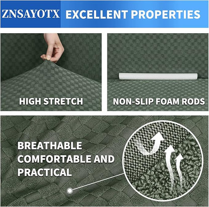 ZNSAYOTX 1 Piece Jacquard Couch Covers for 3 Cushion Couch High Stretch Sofa Cover for Pets Dogs Anti Slip Extra Large Sofa Slipcovers Furniture Protector (XL Sofa, Army Green)