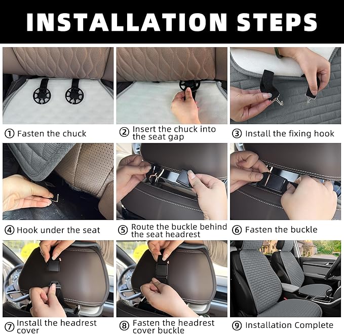Linen Car Seat Covers Front Seat Covers - 2 PCS Durable & Non-Slip Breathable Cloth Fabric Car Seat Protector, Universal Fit for Most Automotive, Vans, SUVs, Trucks - Dark Gray
