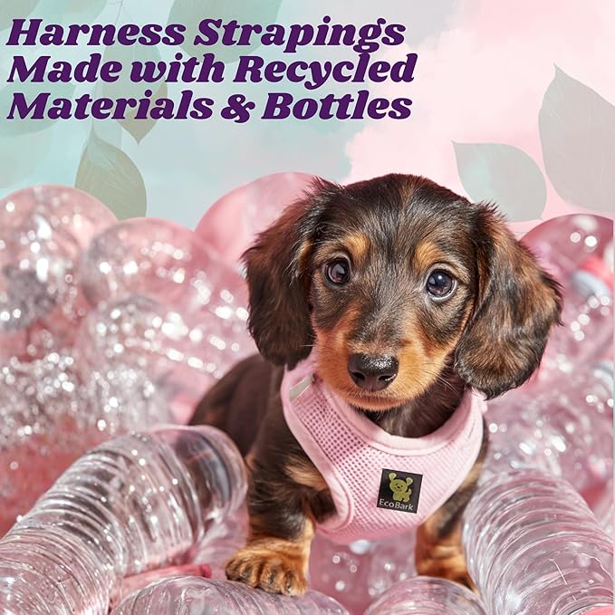 EcoBark Step in Dog Harness - Eco-Friendly Dog Halter Harness for XS, Small, & Medium Breed Dogs - Soft Luxurious Mesh - Reflective and Adjustable - Dog Body Chest Harness Vest (Baby Pink, Medium)