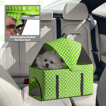 3-in-1 Visible Foldable Pet Carrier, Detachable Car Seat and Stroller with Push Button Entry for Small Pets, Cat Dog Carrier for Medium Dogs Cats, Load Up to 33 lbs, Green Polka Dots
