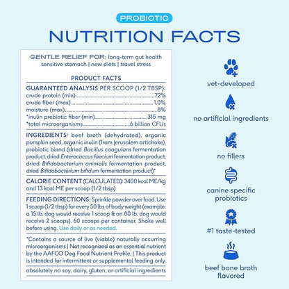 Native Pet Probiotics for Dogs – Dog Probiotic Powder for Gut & Digestive Health, Vet-Formulated 6B CFUs Dog-Specific Probiotic Strains, Supports Stool Quality & Diet Transitions – 60 Scoops