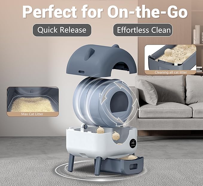 Automatic Self Cleaning Litter Box, MeowWhimsy Extra Large Automatic Cat Litter Box Self Cleaning Robot S7 for Cats, Smart Safety Sensors-App Control-Low Noise, Washable Tray,40 pcs Trash Bag