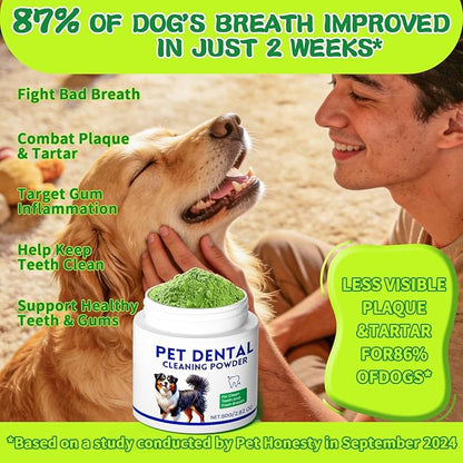 Mimo Style Dog Dental Powder, Dog Teeth Cleaning Powder, Targets Tartar & Reduces Plaque & Bad Breath - Teeth Cleaning Made Easy Eliminate - Meat-Flavored Formulated (Green)