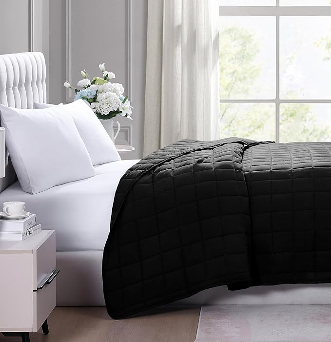 Casa Platino Black Blanket Twin XL Size - Pre Washed Quilted - Soft & Lightweight Bed Blankets - All Season Premium Down Alternative Blankets